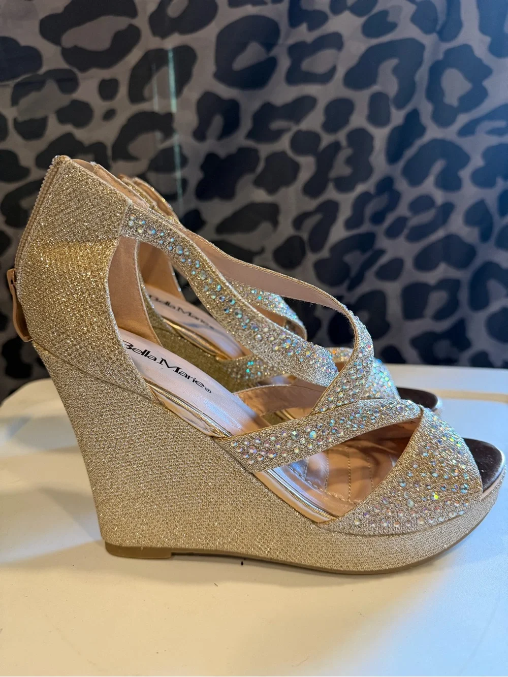 Bella Marie Gold Crystal Platform Heels